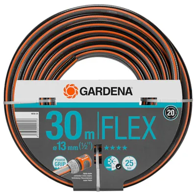 Градински маркуч за поливане Gardena PVC 2-слоен армиран 13 мм, 25 bar, 30 м, черно/оранжево, Flex