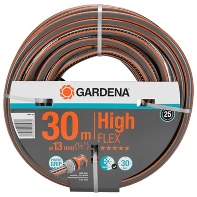 Градински маркуч за поливане Gardena PVC 2-слоен армиран 13 мм, 30 bar, 30 м, черно/оранжево, Comfort High FLEX
