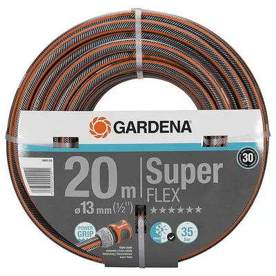 Градински маркуч за поливане Gardena PVC 2-слоен армиран  13 мм, 35 bar, 20 м, черно/оранжево, Premium SuperFLEX