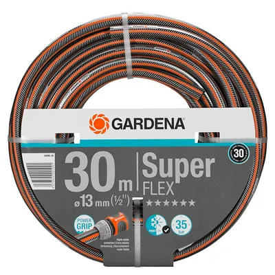 Градински маркуч за поливане Gardena PVC 2-слоен армиран 13 мм, 35 bar, 30 м, черно/оранжево, Premium SuperFLEX