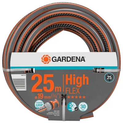Градински маркуч за поливане Gardena PVC 2-слоен армиран 19 мм, 30 bar, 25 м, сиво/оранжево, Comfort High FLEX