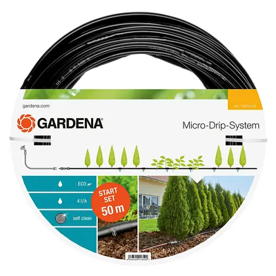 Маркуч Gardena за капково напояване с капкообразуватели и редуцир вентил 13 мм, 300 мм, 4 л/ч, черен, 50 м, Micro-Drip-System