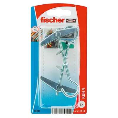 Дюбел метален Fischer за гипсокартон без опорен пръстен с пружина и кука 2 бр./опак., M4x95 мм, 25 мм, KDH 4 K NV