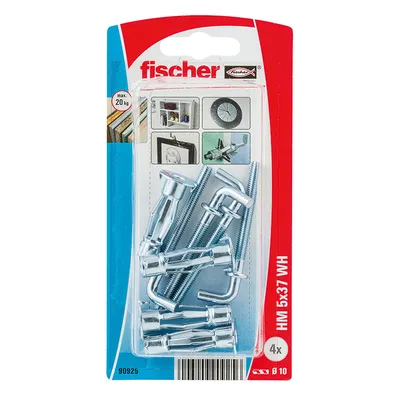 Дюбел метален Fischer за гипсокартон с опорен пръстен и Г-образна кука  4 бр./опак., M5x37 мм, 6-15 мм, HM WH K NV