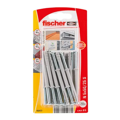 Дюбел пирон Fischer за бетон със скосен опорен пръстен ф 5x50 мм, 20 бр./опак., NS K NV