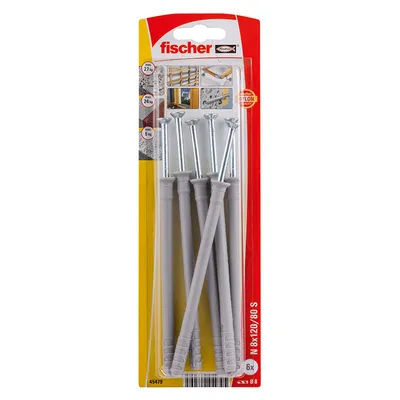 Дюбел пирон Fischer за бетон със скосен опорен пръстен ф 8x120 мм, 6 бр./опак., NS K NV