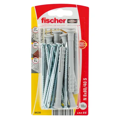 Дюбел пирон Fischer за бетон със скосен опорен пръстен ф 8x80 мм, 10 бр./опак., NS K NV