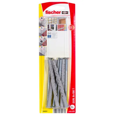 Дюбел пластмасов Fischer комплект с винт TX  ф 8x100 мм, 4 бр./опак., SXRL T K NV