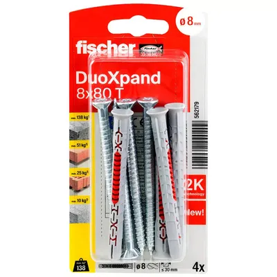 Дюбел пластмасов Fischer комплект с винт TX ф 8x80 мм, 4 бр./опак., DuoXpand T K