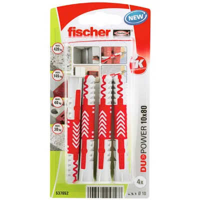 Дюбел пластмасов Fischer с опорен пръстен ф 10x80 мм, 4 бр./опак., DuoPower K NV