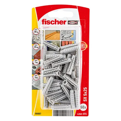Дюбел пластмасов Fischer с опорен пръстен ф 5x25 мм, 50 бр./опак., SX K NV