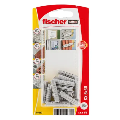 Дюбел пластмасов Fischer с опорен пръстен ф 6x30 мм, 15 бр./опак., SX KP K NV