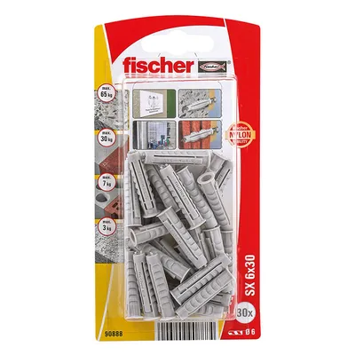 Дюбел пластмасов Fischer с опорен пръстен ф 6x30 мм, 30 бр./опак., SX K NV
