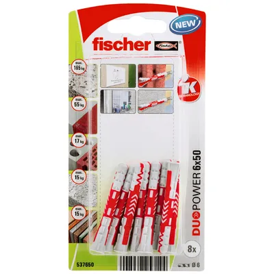 Дюбел пластмасов Fischer с опорен пръстен ф 6x50 мм, 8 бр./опак., DuoPower K NV