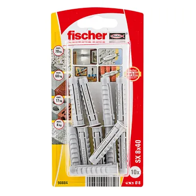 Дюбел пластмасов Fischer с опорен пръстен ф 8x40 мм, 10 бр./опак., SX KP K NV