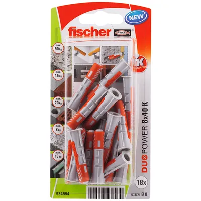 Дюбел пластмасов Fischer с опорен пръстен ф 8x40 мм, 18 бр./опак., DuoPower K NV