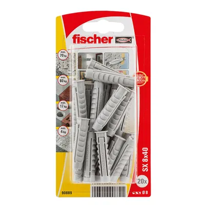 Дюбел пластмасов Fischer с опорен пръстен ф 8x40 мм, 20 бр./опак., SX K NV