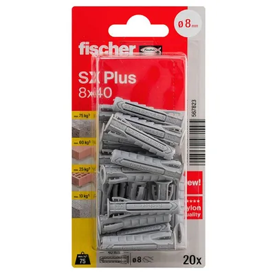 Дюбел пластмасов Fischer с опорен пръстен ф 8x40 мм, 20 бр./опак., SX Plus K
