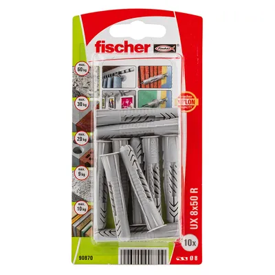 Дюбел пластмасов Fischer с опорен пръстен  ф 8x50 мм, 10 бр./опак., UX R K NV