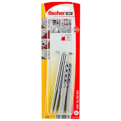 Дюбел пластмасов Fischer с опорен пръстен и Г-образна кука с фланец ф 10x100 мм, 2 бр./опак., SXR WH K NV