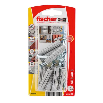 Дюбел пластмасов Fischer с опорен пръстен и винт PZ ф 8x40 мм, 10 бр./опак., SX GK S K NV