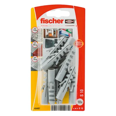Дюбел пластмасов Fischer за бетон без опорен пръстен ф 10x50 мм, 10 бр./опак., S K NV