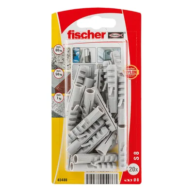 Дюбел пластмасов Fischer за бетон без опорен пръстен ф 8x40 мм, 20 бр./опак., S K NV