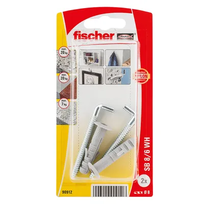 Дюбел пластмасов Fischer за бетон с опорен пръстен с Г-образна кука ф 8x40 мм, 2 бр./опак., SB WH K NV
