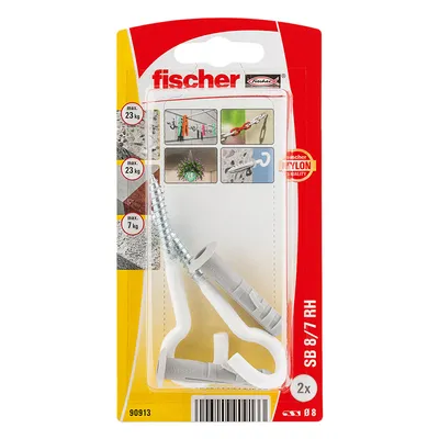 Дюбел пластмасов Fischer за бетон с опорен пръстен с за бетон отворена кука ф 8x40 мм, 2 бр./опак., SB K NV