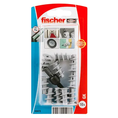 Дюбел пластмасов Fischer за гипсокартон с опорен пръстен спираловиден  10 бр./опак., ф 13x22 мм, 9.5-12.5 мм, GK K NV