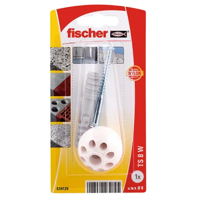 Стопер за врата Fischer за монтаж с дюбел  бял, TS 8W K NV