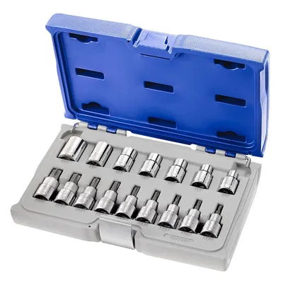 Гедоре комплект Expert вложки с накрайници 16 бр., 1/2", E10 - E24, TX20 - TX60