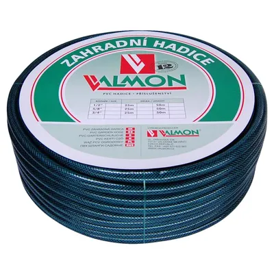 Градински маркуч за поливане Valmon PVC 2-слоен армиран 25.4 мм, 10 bar, 50 м, тъмнозелен, 1121