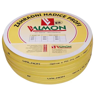 Градински маркуч за поливане Valmon PVC 2-слоен армиран 25.4 мм, 10 bar, жълт, Profi 1119