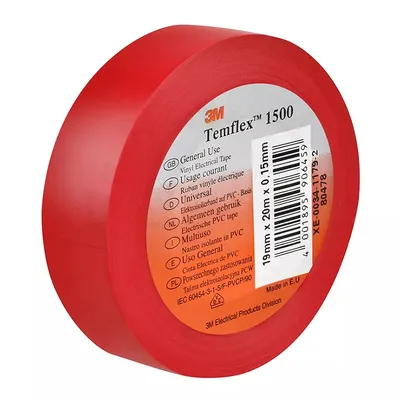 Лента 3M електроизолационна  19 мм, 20 м, червена, PVC, Temflex 1500