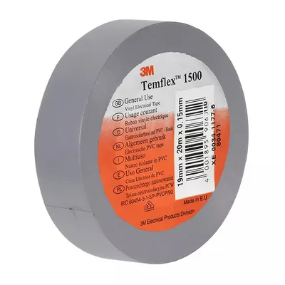 Лента 3M електроизолационна  19 мм, 20 м, сива, PVC, Temflex 1500