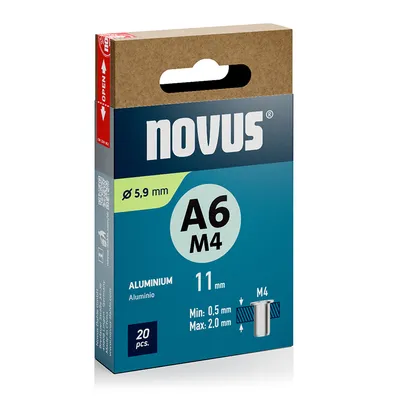 Нит гайка Novus с периферия алуминиева  M4, 11 мм, 20 бр./опак.
