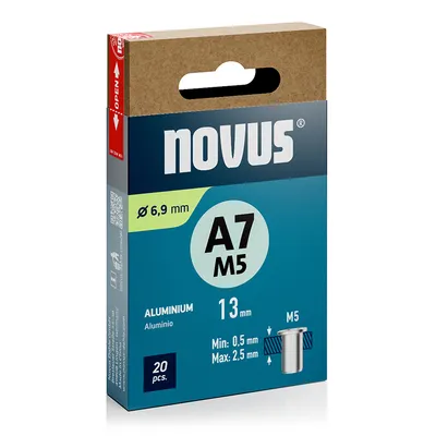Нит гайка Novus с периферия алуминиева  M5, 13 мм, 20 бр./опак.