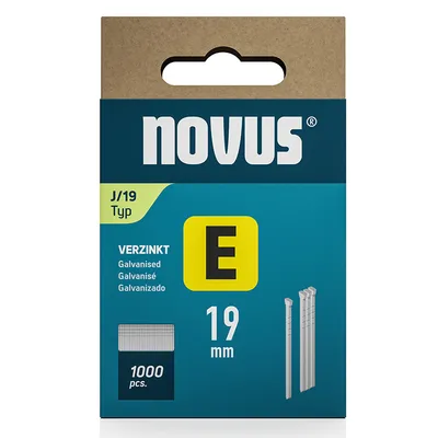 Гвоздеи за такер Novus с наклон 0°  тип J, 1.2x19 мм, стомана, 1000 бр.