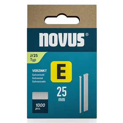 Гвоздеи за такер Novus с наклон 0°  тип J, 1.2x25 мм, стомана, 1000 бр.