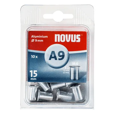 Нит гайка Novus с периферия алуминиева  M6, 15 мм, 10 бр./опак.