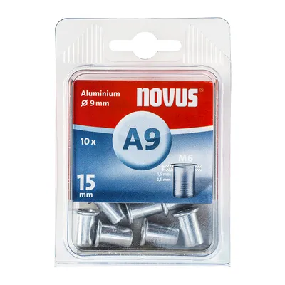 Нит гайка Novus с периферия алуминиева  M6, 15 мм, 10 бр./опак.