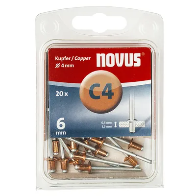 Поп нит Novus меден със стандартна периферия  20 бр., ф 4x6 мм