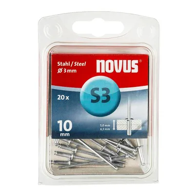 Попнит Novus стоманен със стандартна периферия 20 бр./опак., ф 3х10 мм, Type S3