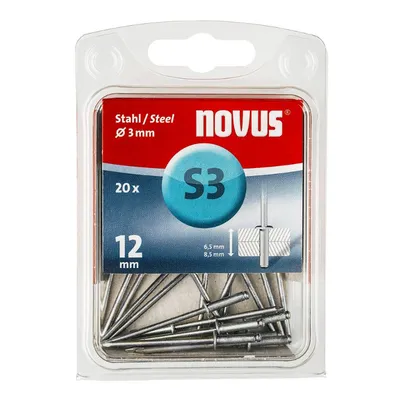 Попнит Novus стоманен със стандартна периферия 20 бр./опак., ф 3х12 мм, Type S3