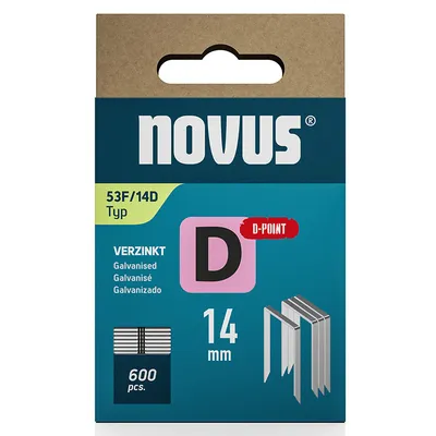 Скоби за такери Novus с D-образен връх  тип D53F/D, 11.3x1.25x14 мм, 600 бр.