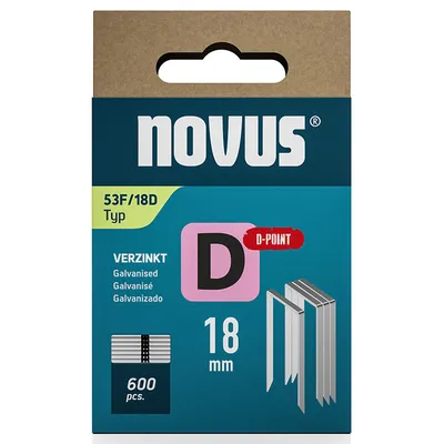 Скоби за такери Novus с D-образен връх  тип D53F/D, 11.3x1.25x18 мм, 600 бр.