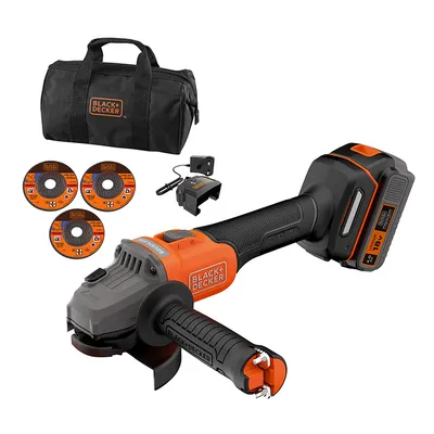 Акумулаторен ъглошлайф Black & Decker  с 1 батерия и зарядно, 18 V, 4 Ah, 115 мм, 7500 об./мин, BCG6L8F1S