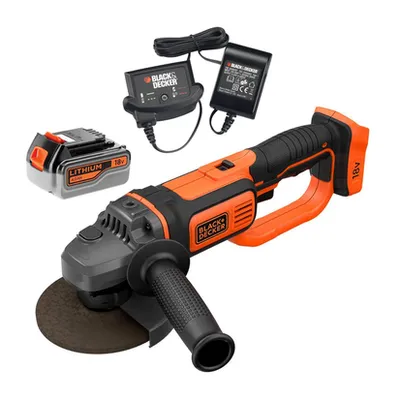 Акумулаторен ъглошлайф Black & Decker    с 1 батерия и зарядно, 18 V, 4 Ah, 125 мм, 8600 об./мин, BCG720M1