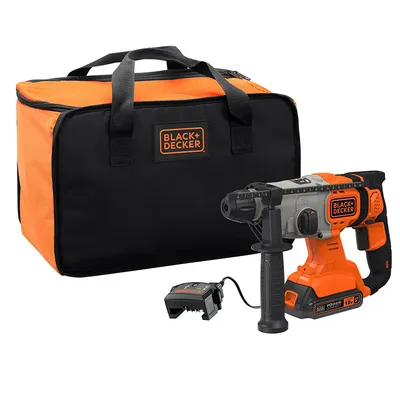 Акумулаторен перфоратор Black & Decker с колекторен двигател   с 1 батерия и зарядно, SDS-plus, 18 V, 2 Ah, 1.2 J, BCD900D1S